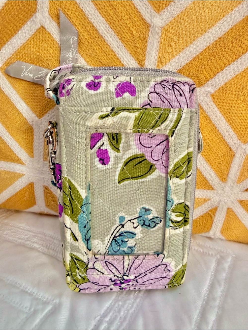 Vera Bradley Sage Floral Quilted Phone Wallet with Pink and Blue Flowers